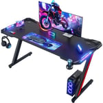 Devoko Bureau Gaming LED 140×60cm, Bureau Gamer avec Lumière RGB, Tapis de Souris, Porte-gobelet et Crochet pour Casque, Bureau Informatique Ergonomique (Noir,140×60cm)