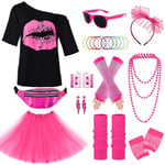 Suffolly Déguisement Année 80, Deguisement Annee 80 Femme, Deguisement Femme avec Tutu Accessoire Fluo Soirée Guetre Fluo Sacoche pour Annee 80 Costume De Fête Disco Costume Vetement Fête (XL)