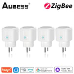 AUBESS-Prise de courant intelligente UE,Tuya Zigbee 3.0,télécommande avec surveillance de l'énergie,commande vocale pour Alexa Alice Google Home,16A - Type 4 Pieces-16A