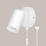 TaFiCo Applique Murale Interieur avec Interrupteur et Prise - Blanc Lampe Murale Orientable 350° Spot Luminaire Mural Vintage pour Chambre Salon Cuisine Sans Ampoule