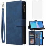 Asuwish Compatible with Sony Xperia 10 III 3 / Xperia10III 5G Wallet Case and Tempered Glass Screen Protector Leather Flip Cover Card Holder Cell Phone Cases for Experia 10III 5G XQ-BT52 Women Blue