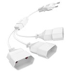 Rallonge Euro Mâle, 0,3M Câble d'alimentation Court, 3 en 1 Câble D'extension Triple Prise de Type C, 0,75 mm² Max. 2,5A/250V pour TV PC Ordinateur Moniteur Beamer Lampe Appareils Ménagers, Blanc