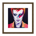 Retro Aladdin Sane Bowie Ziggy Bright Colourful Music Icon Portrait Square Wooden Framed Wall Art Print Picture 8X8 Inch