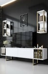 Dmora Meuble Eunomia, Buffet de Salon, Armoire TV, Base Murale équipée, 180 x 30 x 48 cm, Blanc et Noir