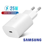 25W Chargeur Secteur Blanc Original Samsung Prise USB-C Adaptateur Charge Rapide + Origine Cable Cordon Type-C Pour Apple iPhone 15 / Plus / Pro / Pro Max