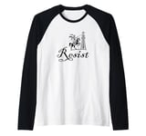 Resist Don Quixote Cell Tower Jousting Protest Raglan Baseball Tee