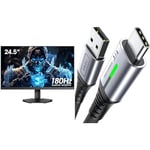 KOORUI 24.5 Inch FHD Gaming Monitor, Computer Monitors Full HD (1920 x 1080), VA, 1ms, Adpitive & INIU USB C Charger Cable 2m 3.1A Type C Cable Fast Charging, Braided USB A to USB-C Phone Charger