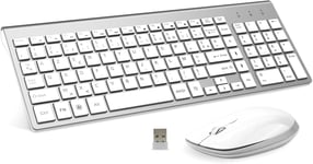 Clavier Et Souris Sans Fil - 2.4G Silent Compact Clavier De Souris Pleine Taille Ergonomique Pour Pc/Portable/Ordinateur/Laptop/Tv (Argent)