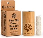 Gaia Guy Natural Unflavored Silk Dental Floss with Floss Refill & Reusable | 2 x