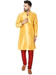 SKAVIJ Men's Kurta Pajama Set Art Silk Indian Traditional Party Wear Dress Gold M