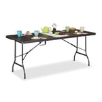 Relaxdays Table de Jardin Pliante, 72 x 180 x 74 cm, Plastique et Acier, 8 Personnes, Table de Camping, Marron