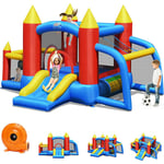 Relax4life - Château Gonflable pour Enfants avec Souffleur, Toboggan Gonflable et Piscine à 60 Balles, Jeux de Fléchettes, But de Football pour 3 ou