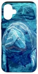 Coque pour iPhone 16 Plus Save The Manatee Crystal River FL Bleu abstrait rayé