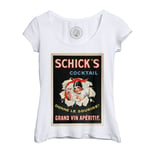 T-Shirt Femme Col Echancré Shick's Cocktail Art Deco Affiche Publicitaire Ancienne Vintage