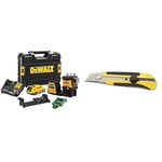 DeWalt - Laser Multilignes 3x360° 12V Li-Ion 2Ah - Niveau Laser Autonivelant 4° sans Fil avec Faisceaux Verts - Précision +/-3mm@10m & Stanley 0-10-425 Cutter 25 mm Bi-matière Dynagrip