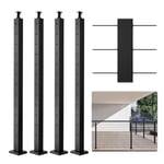 VEVOR Poteau de garde-corps à câble, 106,7x5x5 cm, poteau de rambarde 4PCS poteaux de rail à trous horizontaux acier inoxydable SUS304, 13 trous pré-percés, avec support horizontal et incurvé, noir