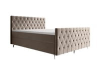 Ensemble complet literie tête de lit capitonnée + sommiers coffre + matelas + surmatelas - 160 x 200 cm - Velours - Taupe - ONOGO