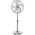 NETTA 16 Inch Metal Pedestal Floor Fan, Chrome Standing Fan With 5 Blades, Oscillating Function, 3 Speed Settings, Adjustable Height, Silent Operation, 50W