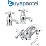 Bristan Cascade Penridge Traditional Bath Taps Pillar Pair Chrome & Basin Tap