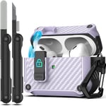 RFUNGUANGO Compatible with AirPods Pro 2nd /1st Generation Case (2023/2022/2019), Automatic Pop-up Carbon Fiber Case with Secure Lock Clip, Full Body Shockproof Hard Shell Protective Case,Purple