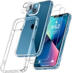 FLLAO 4 en 1 Coque pour iPhone 13 Mini avec 2 Verre Trempé + 1 Caméra Protecteur, [Coussin d'air Intégré] Antichoc Antirayures Souple TPU Bumper Protection Housse pour iPhone 13 Mini, Transparent