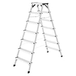 Hailo D60 StandardLine Échelle Double en Aluminium - 2 x 7 marches jusqu'à 150 kg - Échelle avec sécurité Anti-écartement - Pieds avec Semelle Soft Grip - avec Renforts d'angle Stables - Échelle Fixe