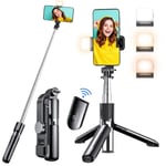 Bluetooth Selfie Stick Tripod med Fyllningsljus, 106CM Selfiestick