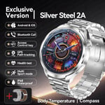 2024 Uusi Gps Sports Nfc Fashion Smart Watch Miesten 1,85" Amoled-Näyttö Syke Verenpaine Terveys Älykello Huawei Ios:Lle_Silver Steel 2A_Original box