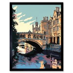 Bridge of Sighs Cambridge University on Cam River Art Print Framed Poster Wall Decor 12x16 inch