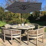 Parasol Déporté Gris Incinable Ombrage de 3M 24 led Energie Solaire Protection uv Terrasse Patio Cour Piscine Jardin Héxagonale [Base Ronde + Housse