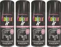 4x400ML All-Purpose Colour it Aerosol Spray Paint Black Satin Metal Wood Plastic