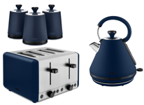 Tower Sera Midnight Blue Kettle 4 Slice Toaster & Canisters - Smoked Black Trim