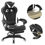 WOLTU Chaise Gaming Tissu Respirant Ergonomique Fauteuil Gaming, Livestream Siege Gaming Gamer avec Pivotant Chaise Bureau Grand Dos & Grand Siège pour Personne Lourde, Noir+Blanc