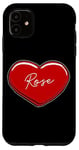 Coque pour iPhone 11 Rose en forme de cœur dessinée à la main – Prénom Cœurs I Love Rose