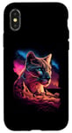 Coque pour iPhone X/XS Silhouette de Cougar vintage avec coucher de soleil de montagne rétro