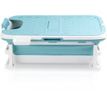 Baignoire bébé Baignoire pliable pour adulte Mobile Baignoire portable avec couverture rouleaux plateau 149x60x50cm - bleu - Einfeben