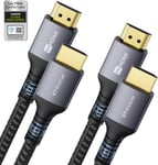 Cable Certifie Hdmi 2.1 2M(Lot De 2),8K Ultra Hd 48 Gbit/S Haute Vitesse 8K60 4K120 144 Hz Rtx 3080 Earc Hdr10 4:4:4 Hdcp 2.2&2.3 Dolby Compatible Avec Firetv/Ps5/Xbox Series X/Samsung/Sony/Lg