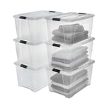 Iris Ohyama, Boite Rangement Plastique avec Couvercle, 45L, Lot de 6, Transparent, Clips de Fermeture, Poignée, Empilable, Organisation Solide & Durable, pour Chambre, Dressing, Bureau, NTB-45