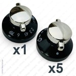 Oven Control Knob and 5 Gas Hob Switch Dials for Stoves Chrome Black