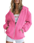 Timuspo Sweat à capuche pour femme 2023 - Veste à capuche - Automne et hiver - Long sweat à capuche - Fermeture éclair - Manteau surdimensionné, Rose, S