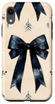 Coque pour iPhone XR Nœud en ruban noir esthétique ethnique bleu aquarelle sur beige