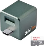 Qubii Duo Usb-C Avec Carte Microsd 128Go,Sauvegarde Automatique En Rechargeant,Certifie De Mfi Compatible Avec Iphone/Ipad/Android,Lecteur De Carte Memoire Fonctionne Avec App(Vert)