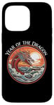 Coque pour iPhone 14 Pro Max Année du Dragon #17 Sea Dragon Coucher de Soleil Vagues Rétro