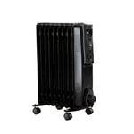 DAEWOO 2000W Oil Filled Radiator 9 Fins - Heater with Thermostat Large 2Kw Black