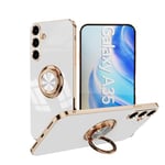 IMEIKONST Ultra Thin Samsung Galaxy A35 5G Phone Cover for Women Girls, Camera Protector Slim Fit Magnetic Ring Kickstand Electroplating Silicone Soft TPU Bumper for Samsung A35 5G. White AK