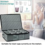 Coffee Cup Storage Box,Storage Containers Holds 12 Glassware with Dividers,Lid