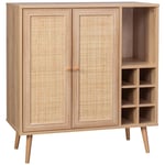 Buffet range bouteilles portes en cannage et décor bois avec casiers. buffet haut. vaisselier. 83cm