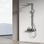 EMKE Système de douche avec thermostat, douche à effet pluie, anthracite mat, avec grande douche à effet pluie, 36 x 24 cm, douchette à main, barre de douche et tuyau, robinet de douche complet