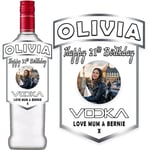 Photo Personalised White Bottle Label for Smirnoff Vodka Birthday Anniversary