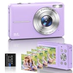 Digital Camera, 1080P FHD 44MP Kids Digital Camera (No memory card), Rechargeable Compact Camera with 16X Digital Zoom Camera for Kids, Boys Girls, Adult,Teenagers, Students, Beginners (Purple)